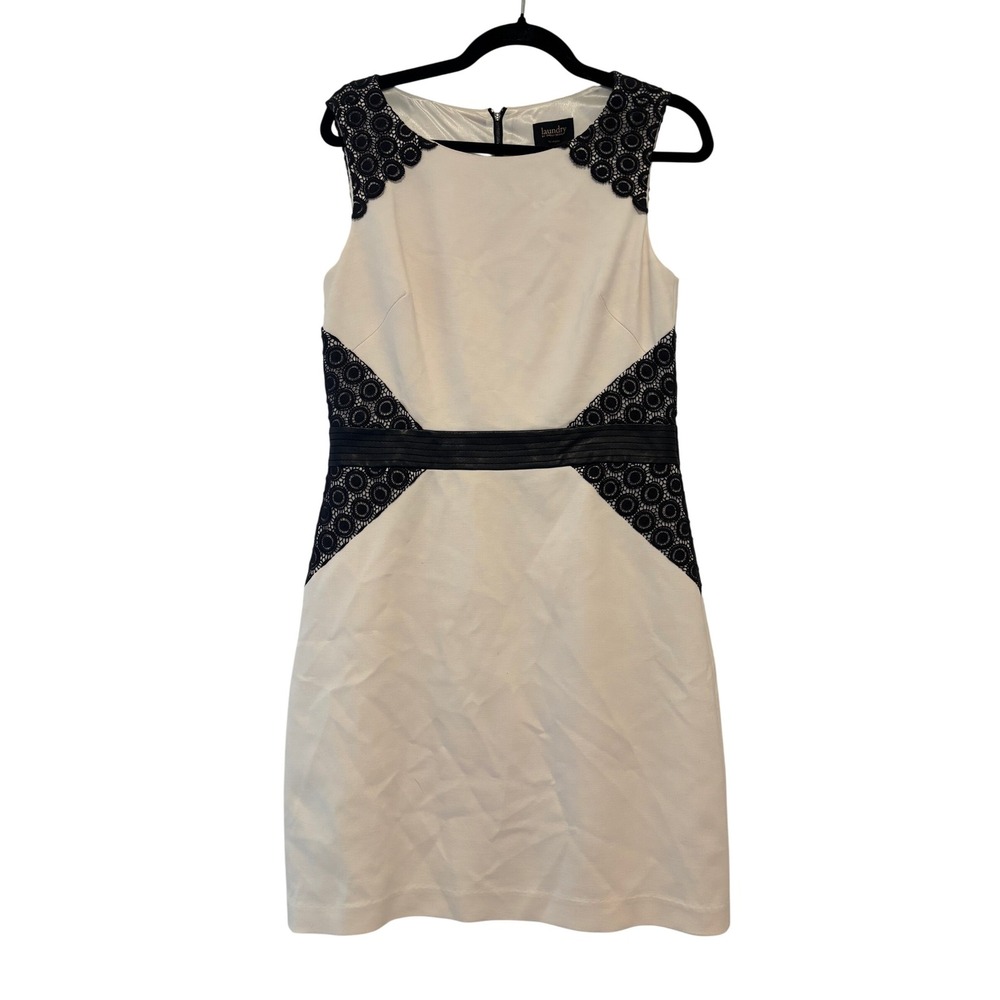 Laundry Shelli Segal sz 8 cream black lace whimsigoth sheath dress JJ